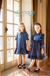 ALAPAGE SMEMORINA SATIN DRESS WITH EMBROIDERED DETACHABLE COLLAR